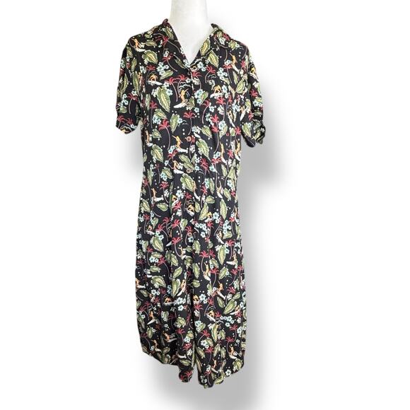 A.P.C. Floral Midi Dress - Black and Green - Picture 2 of 13